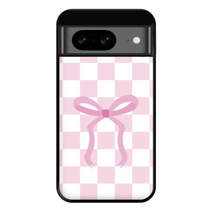 Checkered Coquette Bow Pink Phone Case for Google Pixel 8