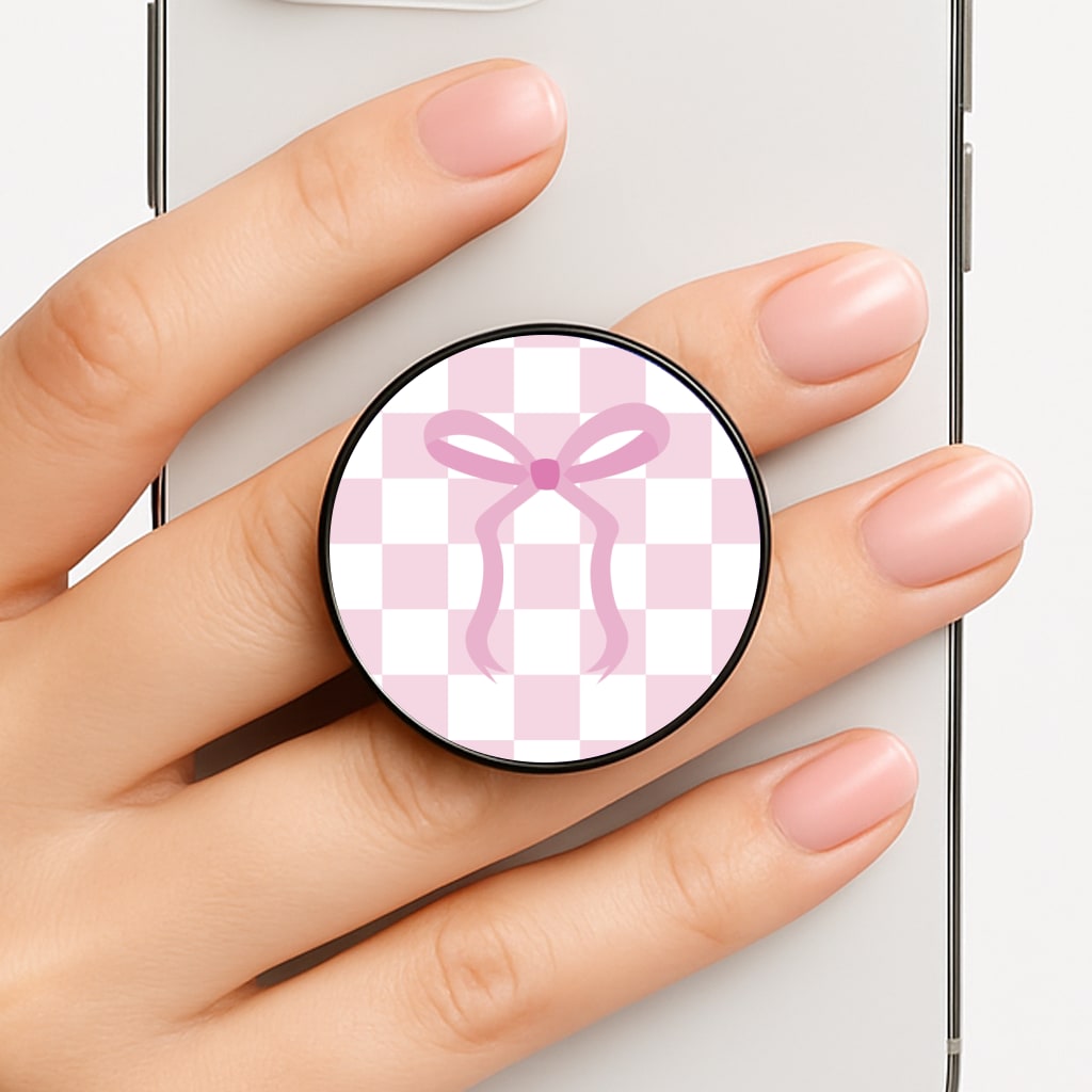 Checkered Coquette Bow Pink FunGrip