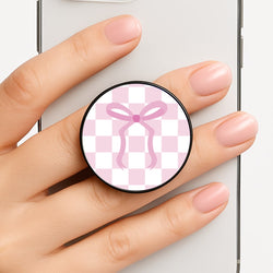 Checkered Coquette Bow Pink FunGrip