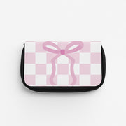 Checkered Coquette Bow Pink Pencil Case 1