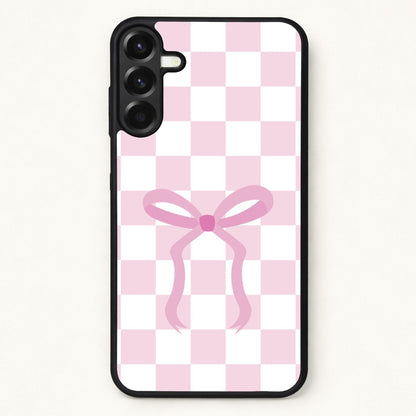 Checkered Coquette Bow Pink Phone Case for Galaxy A57
