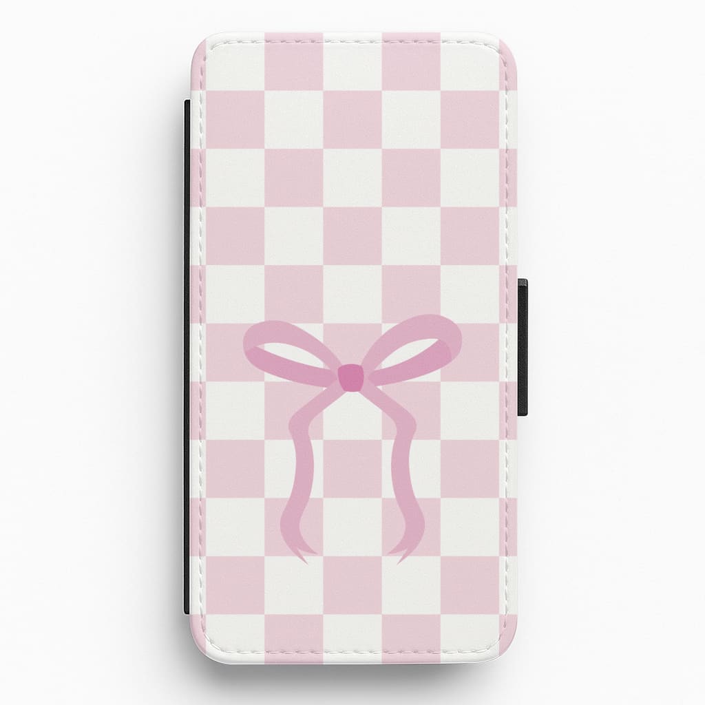 Checkered Coquette Bow Pink Flip / Wallet Phone Case