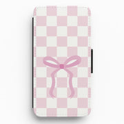 Checkered Coquette Bow Pink Flip / Wallet Phone Case 1