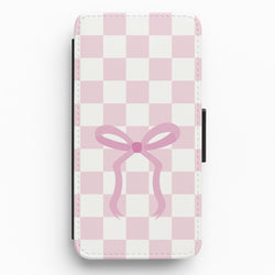 Checkered Coquette Bow Pink Flip / Wallet Phone Case