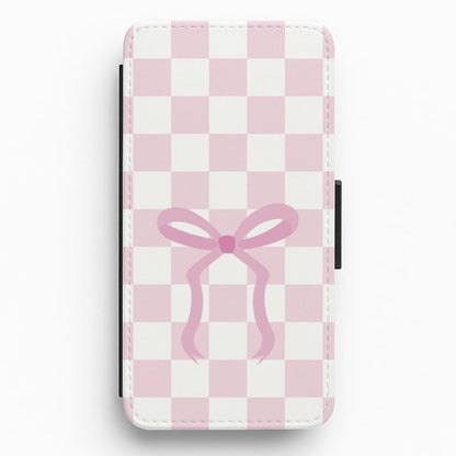 Checkered Coquette Bow Pink Flip / Wallet Phone Case