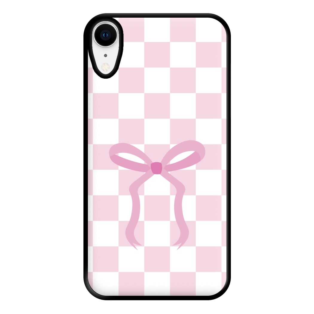 Checkered Coquette Bow Pink Phone Case for iPhone XR