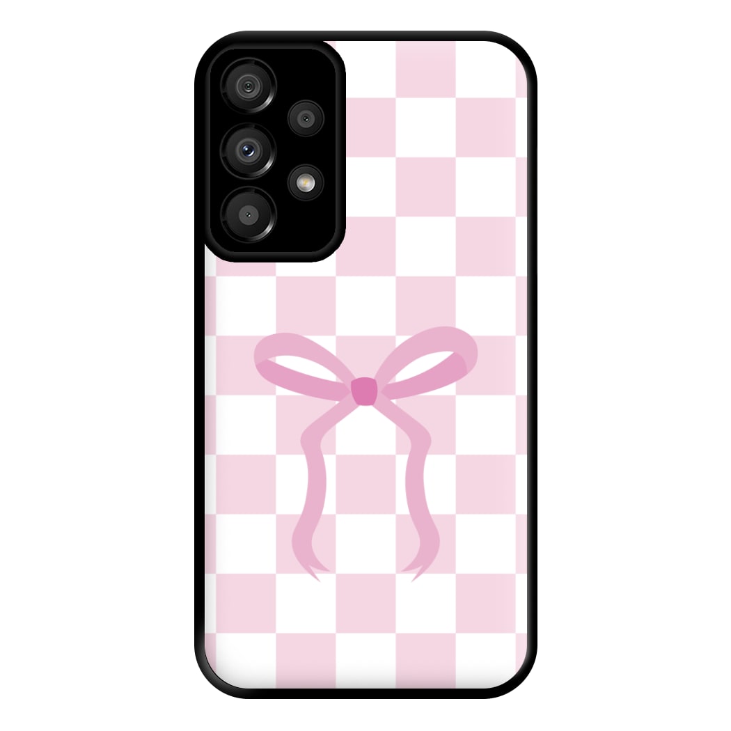Checkered Coquette Bow Pink Phone Case for Galaxy A33