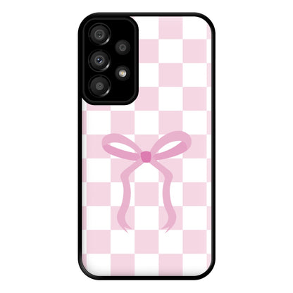 Checkered Coquette Bow Pink Phone Case for Galaxy A33