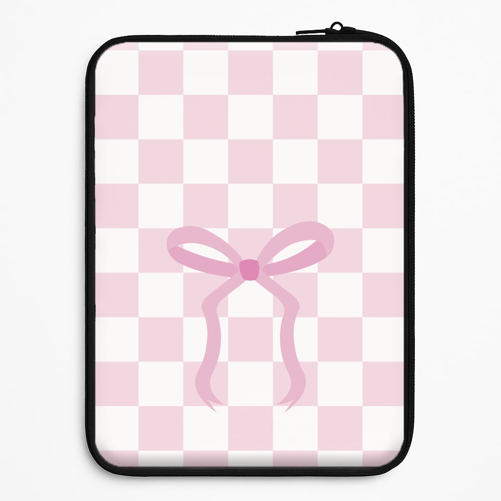 Checkered Coquette Bow Pink Laptop Sleeve