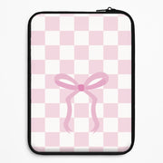 Checkered Coquette Bow Pink Laptop Sleeve 1