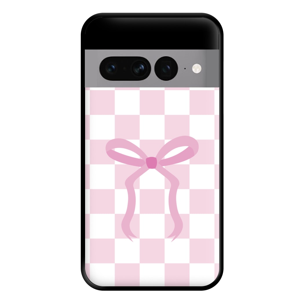Checkered Coquette Bow Pink Phone Case for Google Pixel 7 Pro