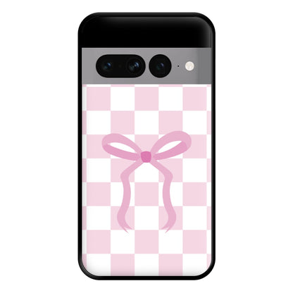 Checkered Coquette Bow Pink Phone Case for Google Pixel 7 Pro