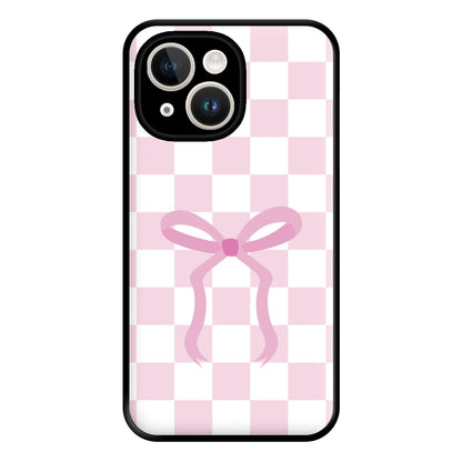 Checkered Coquette Bow Pink Phone Case for iPhone 14 Plus