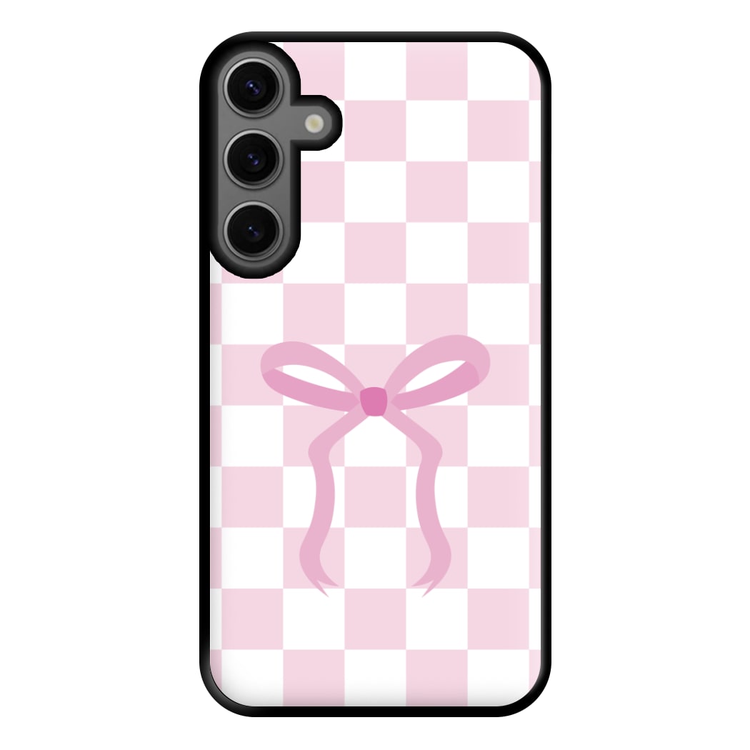 Checkered Coquette Bow Pink Phone Case for Galaxy S23FE
