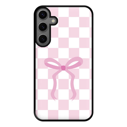 Checkered Coquette Bow Pink Phone Case for Galaxy S23FE