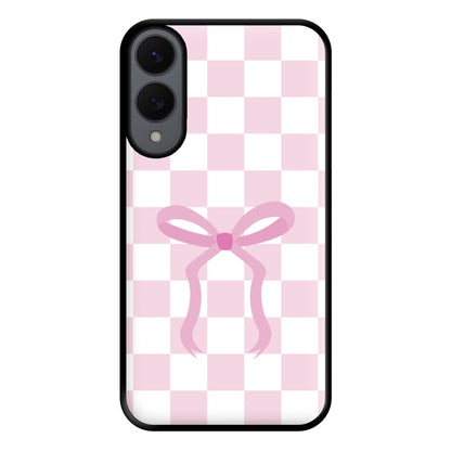 Checkered Coquette Bow Pink Phone Case for Galaxy S25 Edge