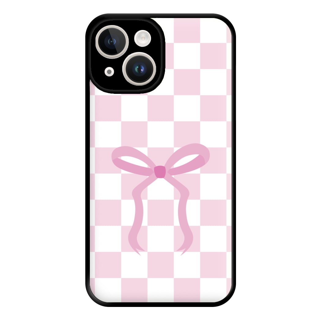 Checkered Coquette Bow Pink Phone Case for iPhone 14
