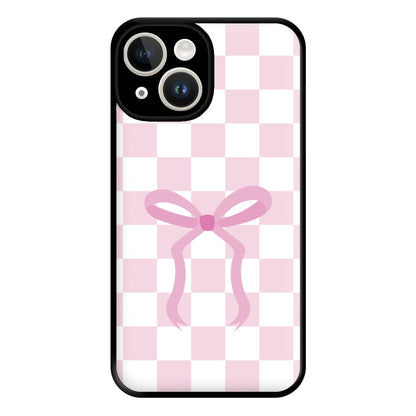 Checkered Coquette Bow Pink Phone Case for iPhone 14