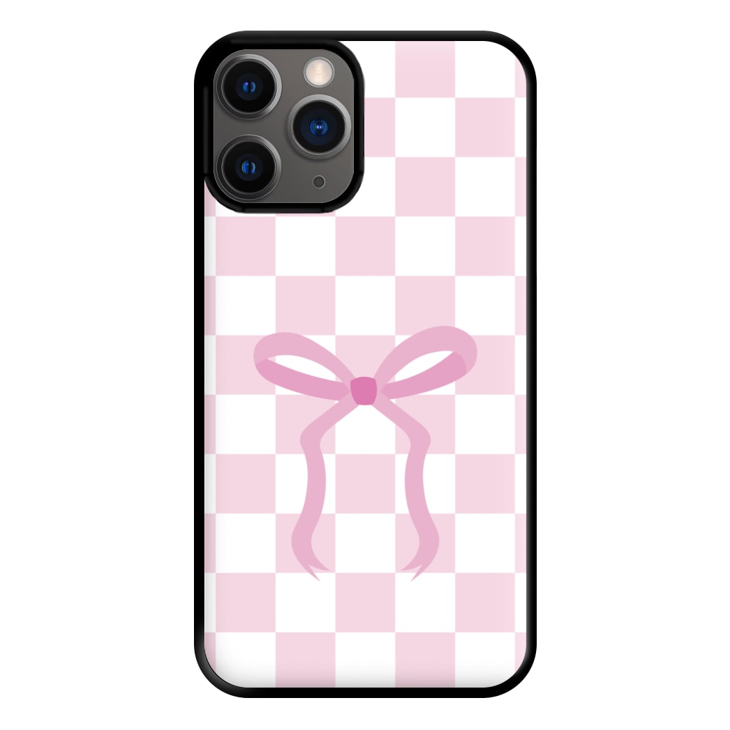 Checkered Coquette Bow Pink Phone Case for iPhone 12 Pro Max