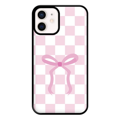 Checkered Coquette Bow Pink Phone Case for iPhone 12 Mini