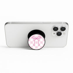 Checkered Coquette Bow Pink FunGrip
