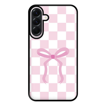 Checkered Coquette Bow Pink Phone Case for Galaxy A36