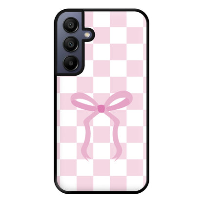 Checkered Coquette Bow Pink Phone Case for Galaxy A16