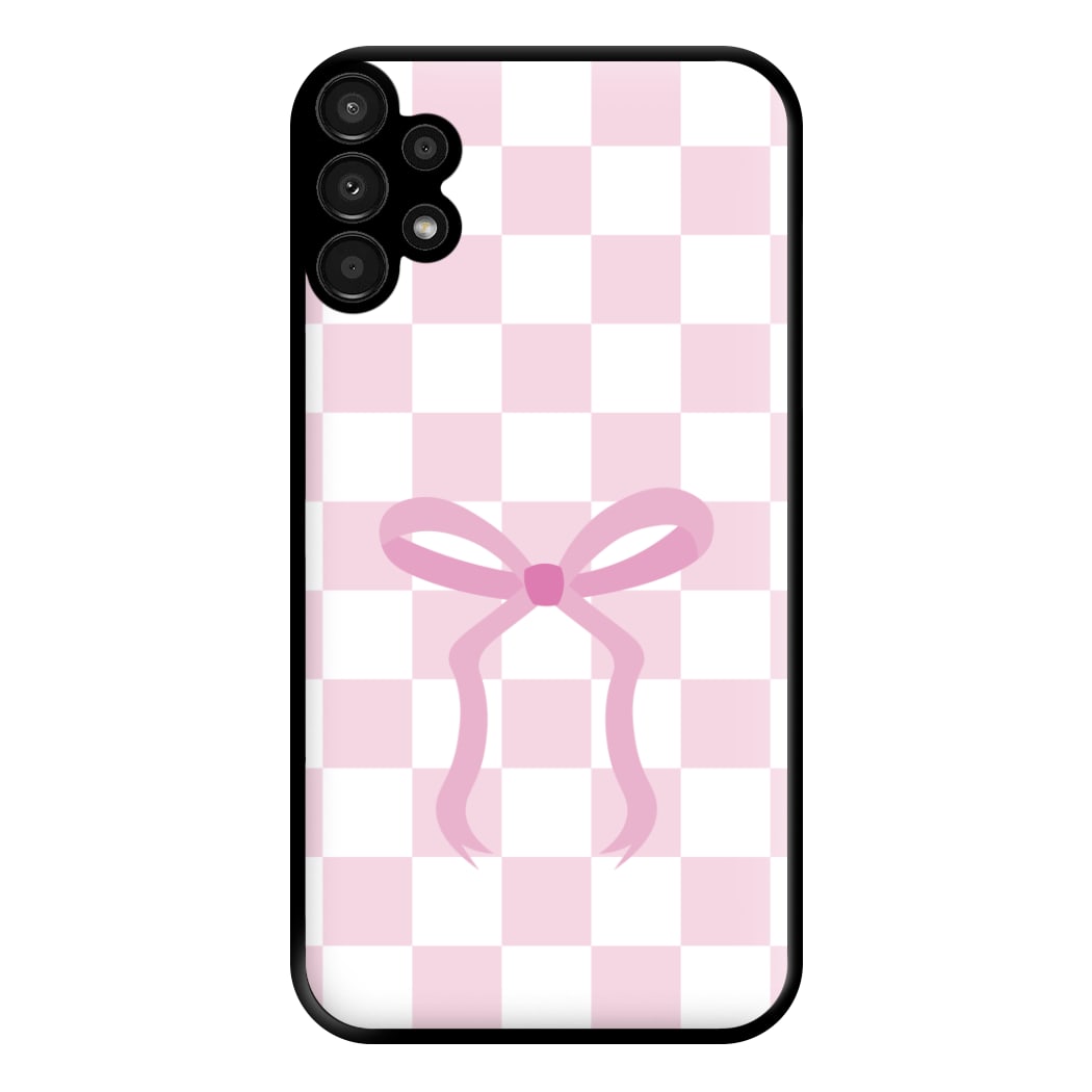 Checkered Coquette Bow Pink Phone Case for Galaxy A13