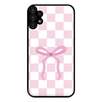 Checkered Coquette Bow Pink Phone Case for Galaxy A13