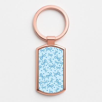Coquette Bows And Hearts Navy Blue Rose Gold Keyring