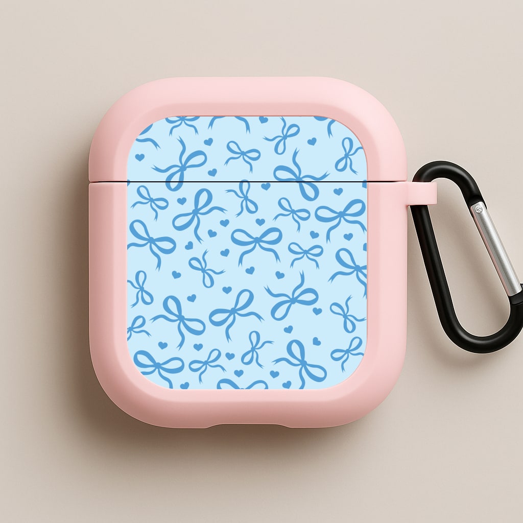 Coquette Bows And Hearts Navy Blue Pink AirPods Case