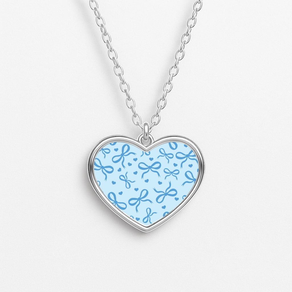 Coquette Bows And Hearts Navy Blue Heart Necklace