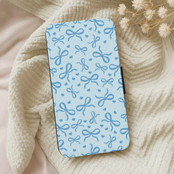 Coquette Bows And Hearts Navy Blue Wallet Phone Case
