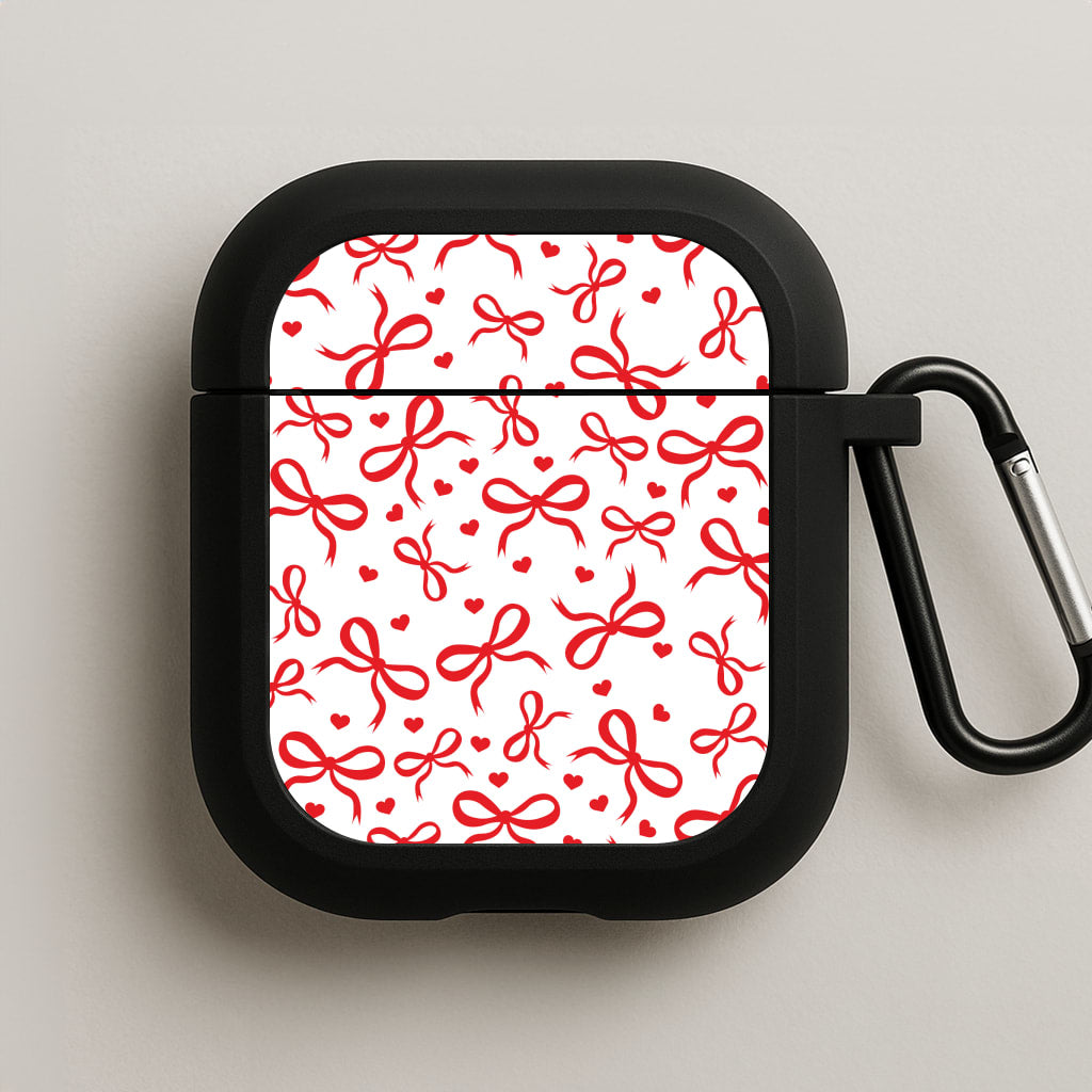 Coquette Bows And Hearts Red AirPods Case