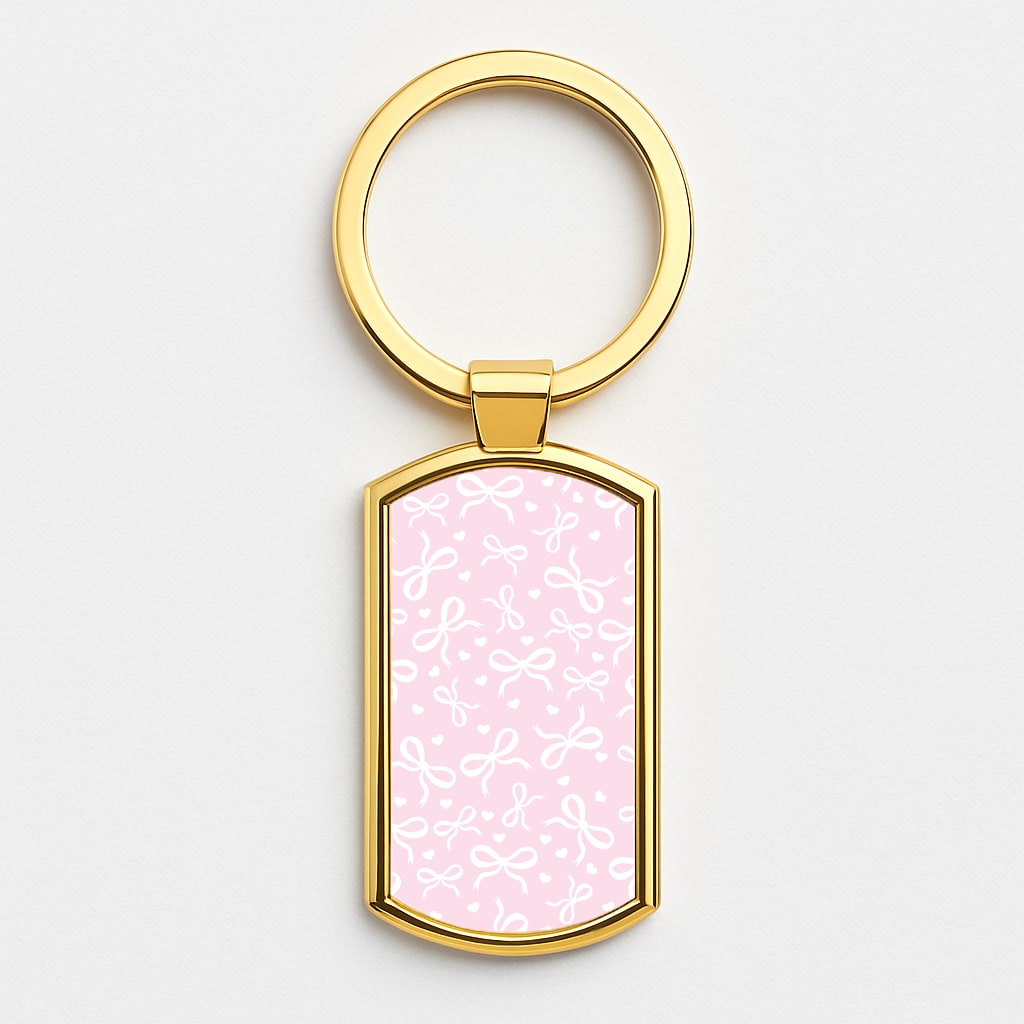 Coquette Bows And Hearts Baby Pink Gold Keyring