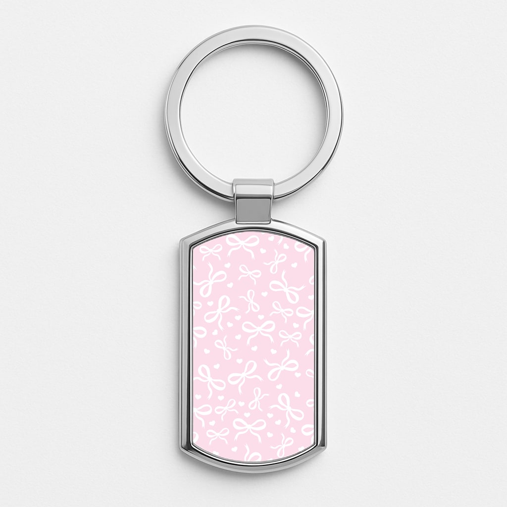 Coquette Bows And Hearts Baby Pink Silver Keyring