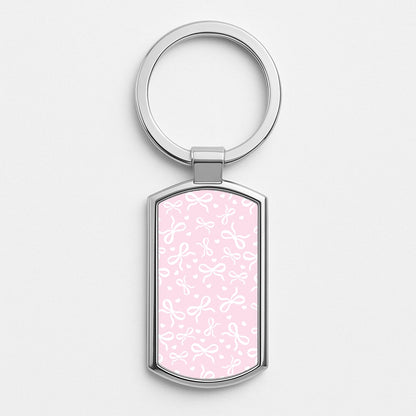 Coquette Bows And Hearts Baby Pink Silver Keyring