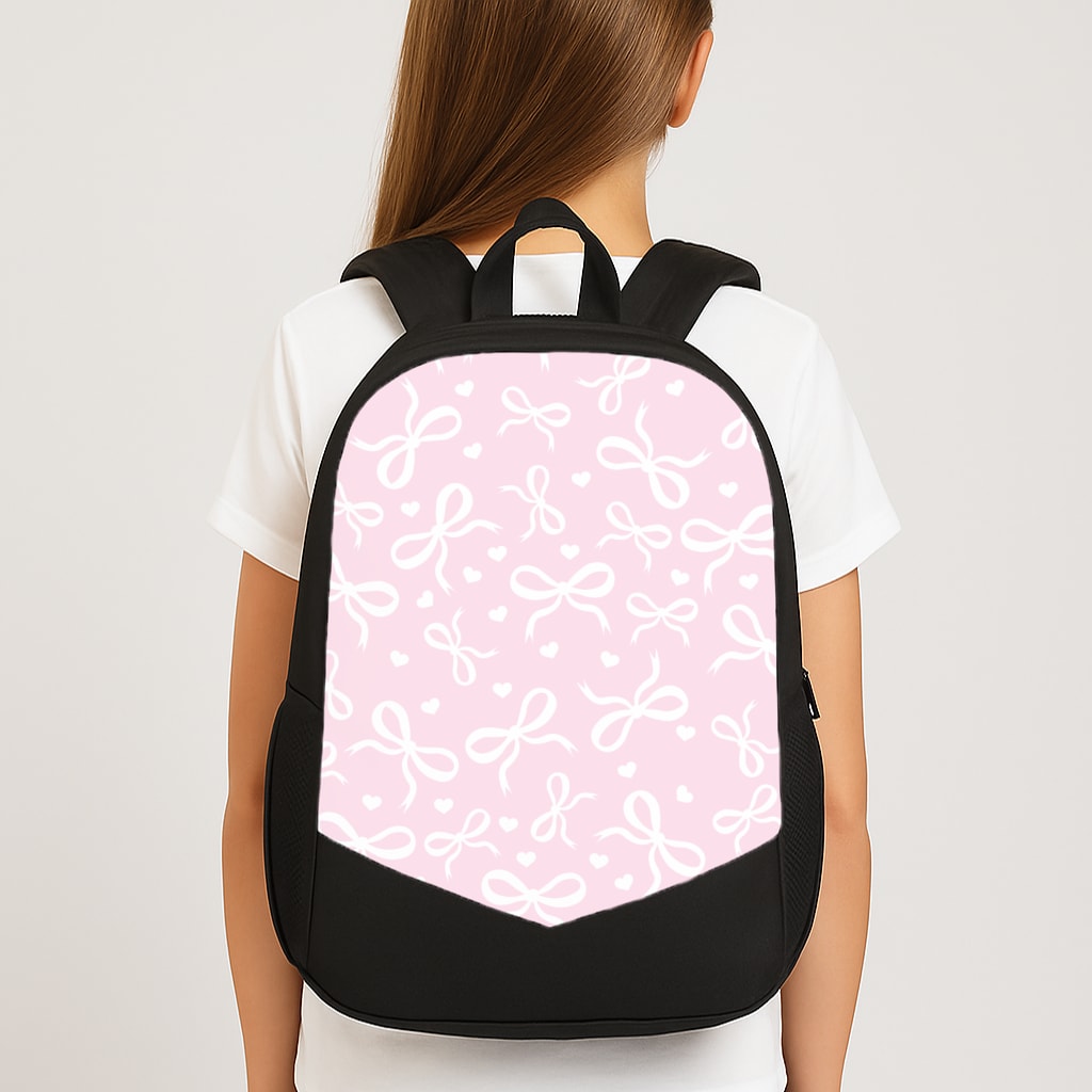 Coquette Bows And Hearts Baby Pink Large School Bag