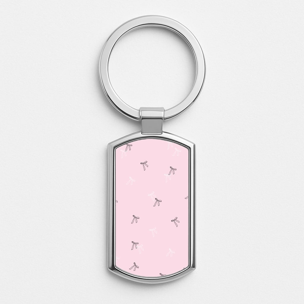 Coquette Mini Bows Pattern Pink Silver Keyring