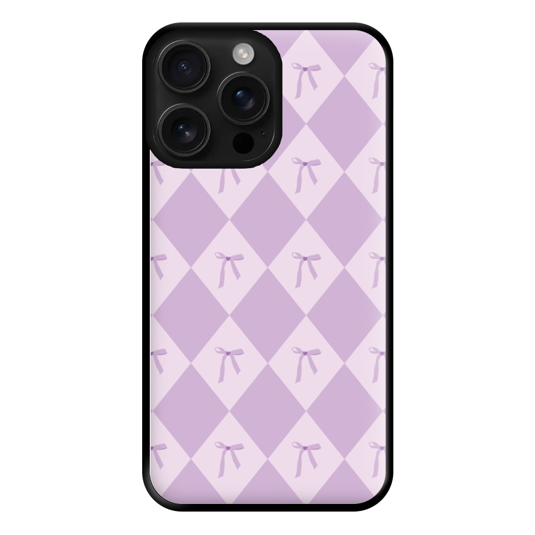 Purple Argyle Coquette Pattern Phone Case for iPhone 16 Pro Max