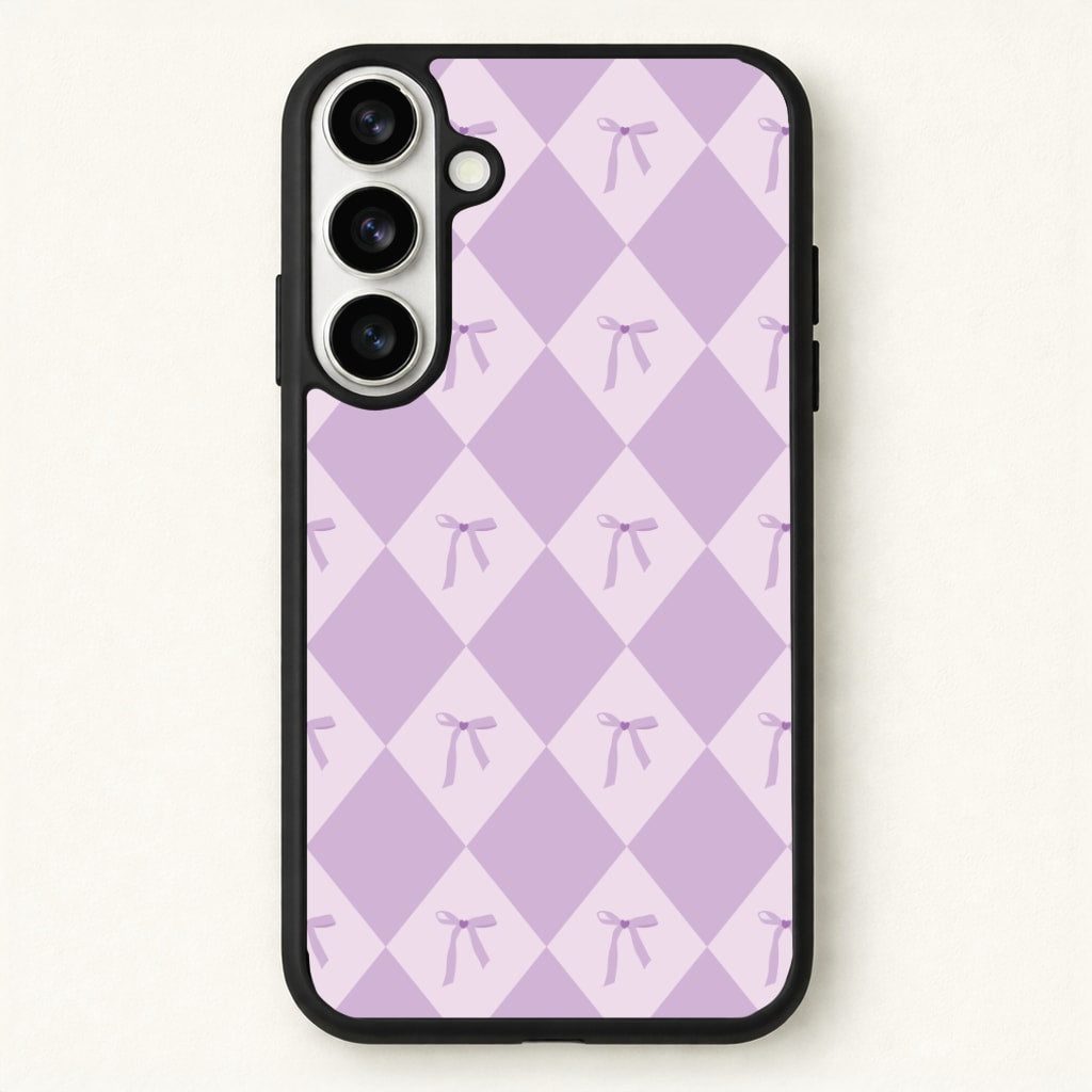Purple Argyle Coquette Pattern Phone Case for Galaxy S26