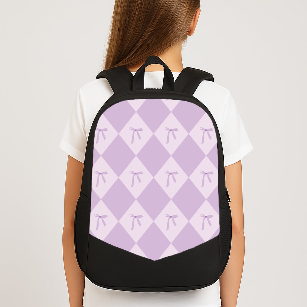 Purple Argyle Coquette Pattern Large School Bag