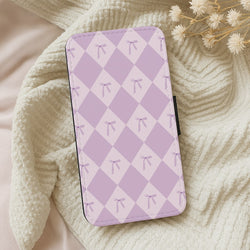 Purple Argyle Coquette Pattern Wallet Phone Case