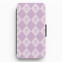 Purple Argyle Coquette Pattern Flip / Wallet Phone Case