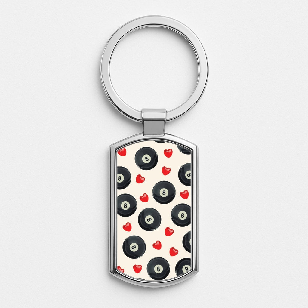 8-Balls And Hearts Pattern Luxury Keyring