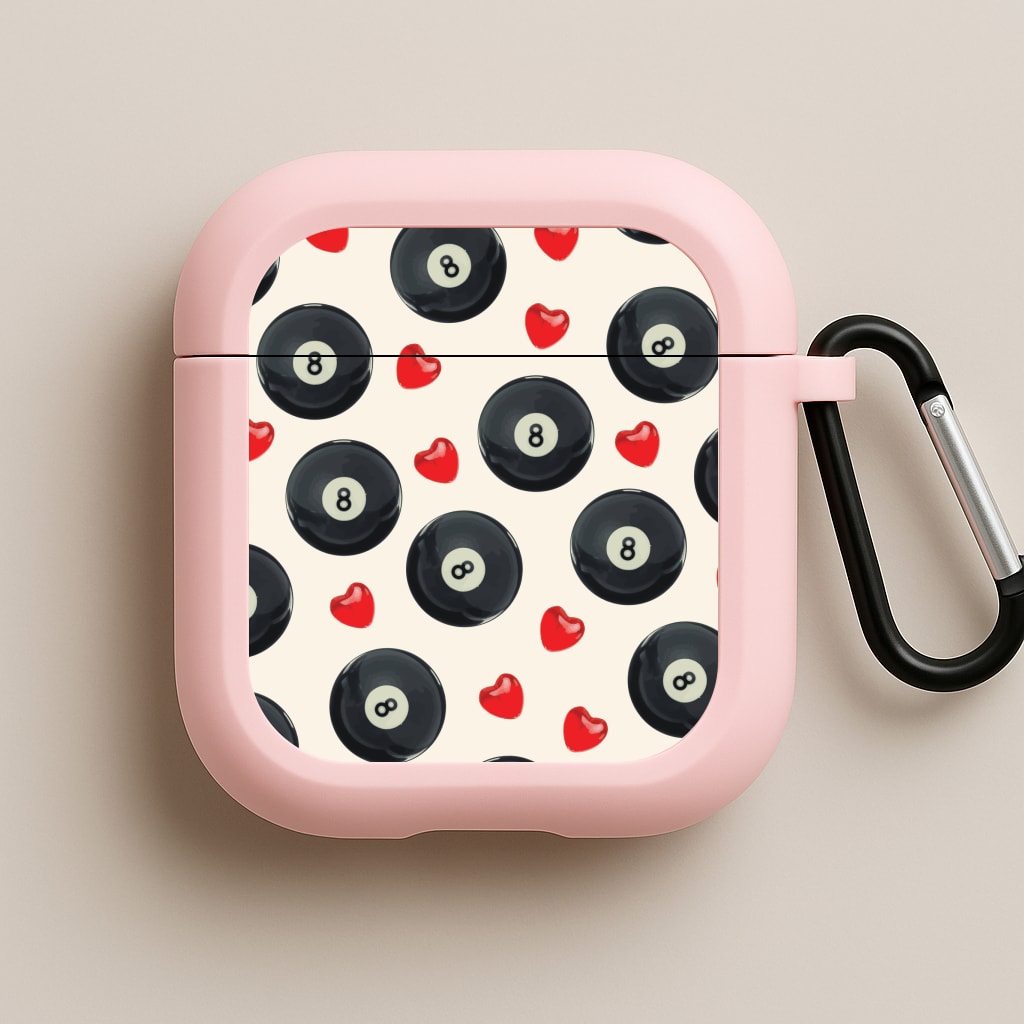 8-Balls And Hearts Pattern Pink AirPods Case