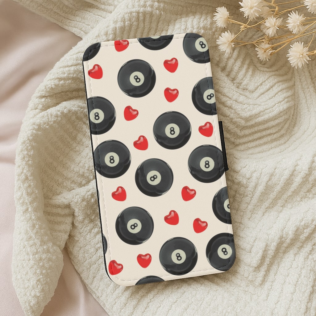 8-Balls And Hearts Pattern Wallet Phone Case