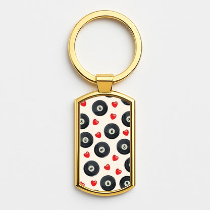 8-Balls And Hearts Pattern Gold Keyring