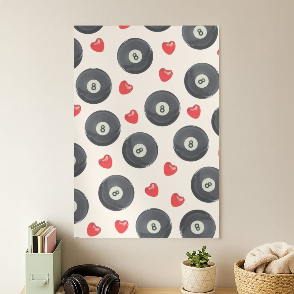 8-Balls And Hearts Pattern Poster
