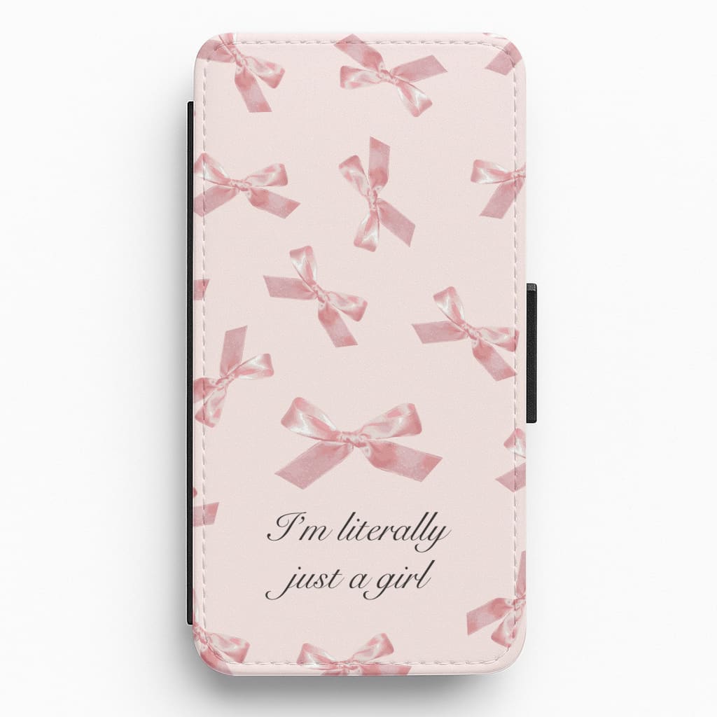 I'm Literally Just A Girl Bows Pattern Flip / Wallet Phone Case